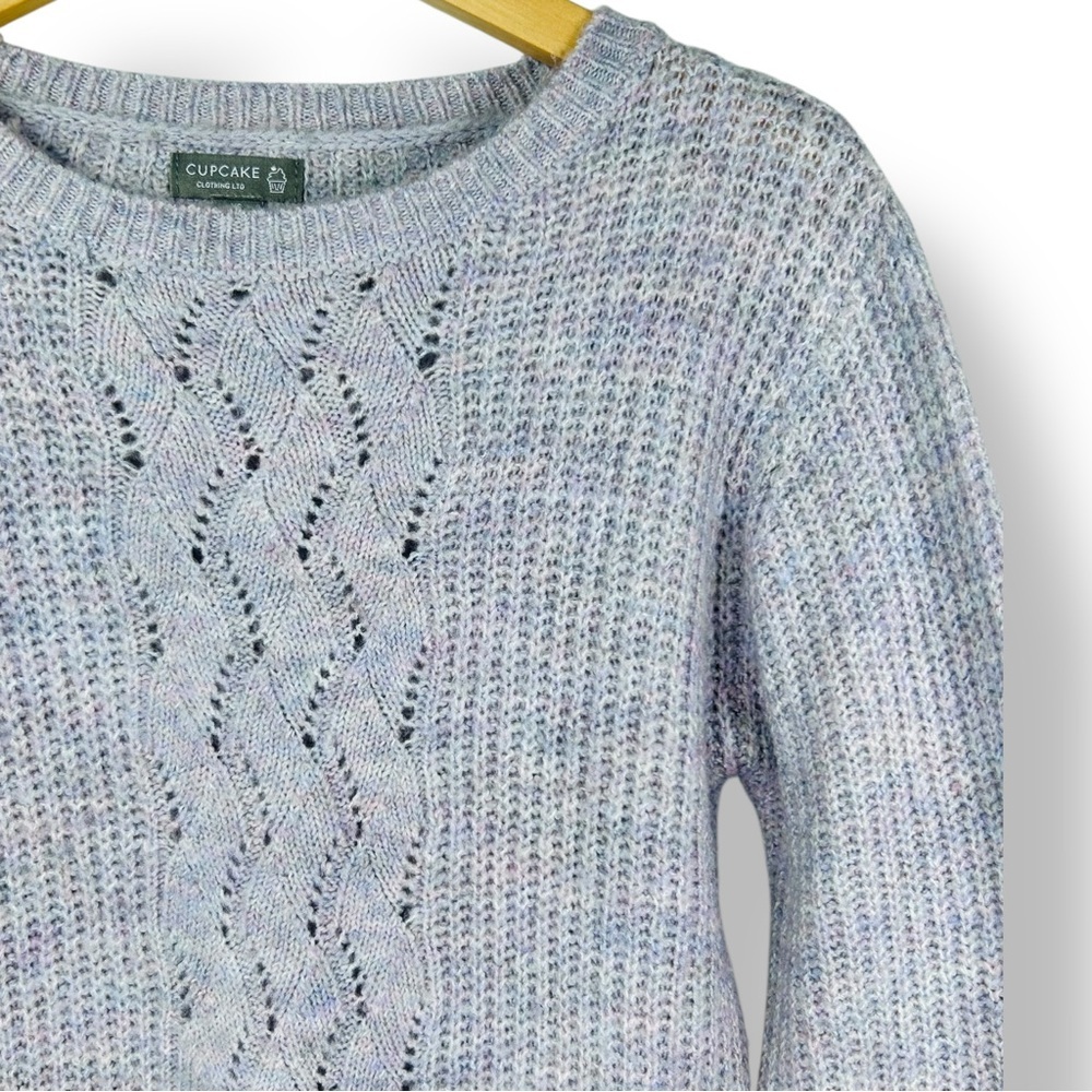 4/$20 Cupcake Clothing Speckled Cable Knit Sweater Scalloped Hem Knit Pullover - Picture 3 of 5
